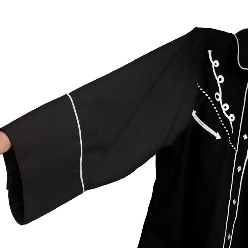 Ely Cattleman For Her Pearl Snap Shirt L Black Western Rodeo Cowgirl Rockabilly - Picture 12 of 16